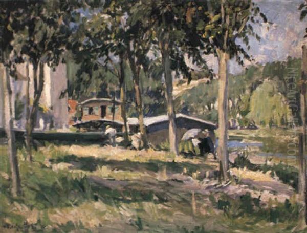 Painter By A Canal In France - view 1