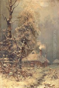 Winter Landscape With Cottage by Nikolai Obolensky