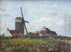 Cottages & Windmill by Dermod William O'Brien
