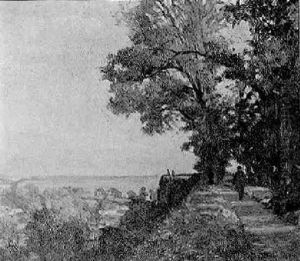 Figures On A Sunlit Path Overlooking A Valley