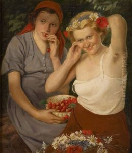Jeunes Filles Au Panier De Fruits
