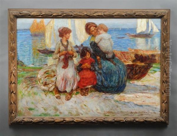 Mother And Children With Boats - view 1