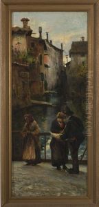 Canal Scene With Street Vendor On A Bridge by Angelo dall' Oca Bianca