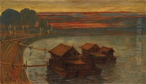 Muhlenboot Auf Der Etsche In Der Abenddammerung Muhlenboot Auf Der Etsche In Der Abenddammerung