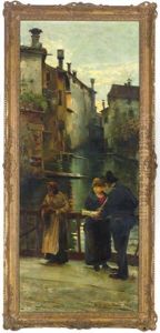 Figures On A Bridge Over A Canal