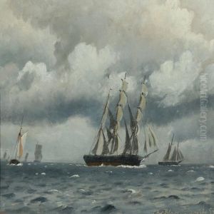 Skibe Under Optraekkende Uvejr by Christian Vigilius Blache