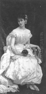 Portrait De Femme A La Robe Blanche by Raphael De Ochoa y Madrazo