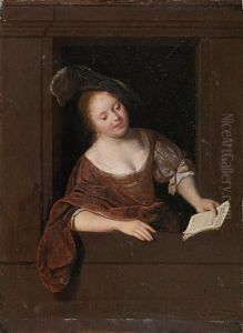 Eine Singende Frau by Jacob Ochtervelt