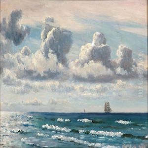 Summer Day With Breakers And Sailing Ships On The Sea by Christian Vigilius Blache