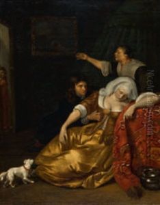 In Ohnmacht Gefallene Dame, Von Verehrer Und Kammerzofe Umsorgt by Jacob Ochtervelt