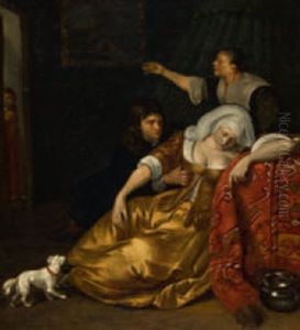 In Ohnmacht Gefallene Dame, Von Verehrer Und Kammerzofe Umsorgt by Jacob Ochtervelt