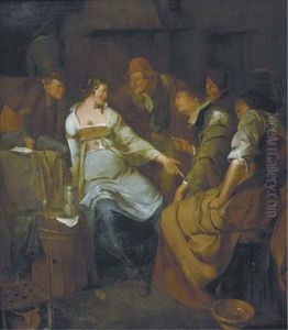 A Young Courtesan With Other Figures Making Merry In An Inn by Jacob Ochtervelt