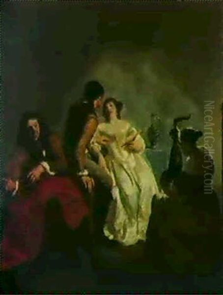 Two Musicians Playing To An Amorous Couple - view 1