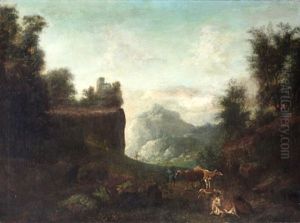 Gebirgslandschaft Mit Hirten Und Weidevieh by Eduard Ockel