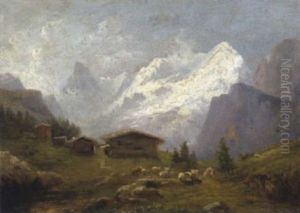 Schafherde Auf Der Alm In Den Schweizer Alpen by Eduard Ockel