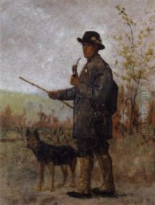 Jager Mit Seinem Hund by Eduard Ockel