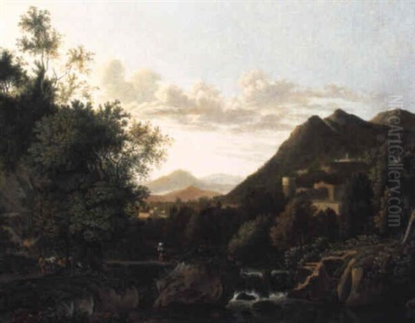 Cascade Dans Un Paysage Italianisant - view 1