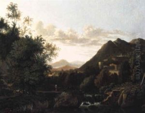 Cascade Dans Un Paysage Italianisant by Arien Ocker