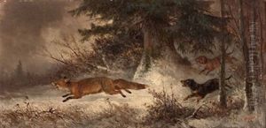 Jagdhunde Stellen Einen Fuchs by Carl Friedrich Ockert