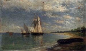 A Spanish Trader And A Xebec Drying Their Sails Off A Beach A Spanish Trader And A Xebec Drying Their Sails Off A Beach