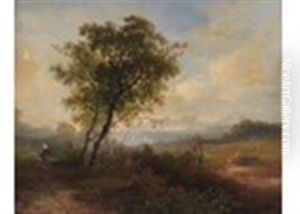 Lady On A Path With A Cottage And A River Beyond by James Arthur O'Connor