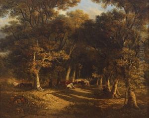 A Woodland Avenue With Cattle And Resting Herdsman A Woodland Avenue With Cattle And Resting Herdsman