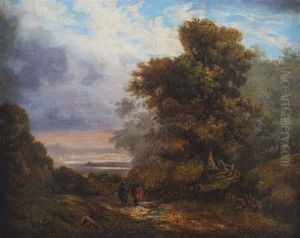 View Of Howth Overlooking Dublin Bay With Figures In A Wooded Landscape by James Arthur O'Connor