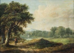A Wooded Landscape With A Man On A Path, A Lake Beyond by James Arthur O'Connor