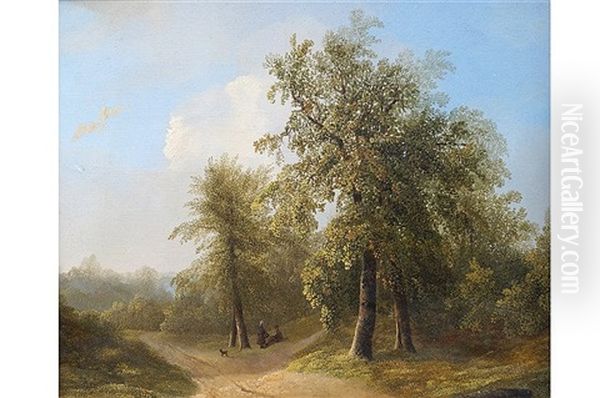 Wood Landscape With Two Conversing Figures - view 1