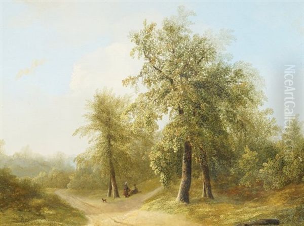 Wooded Landscape With Two Figures Conversing - view 1