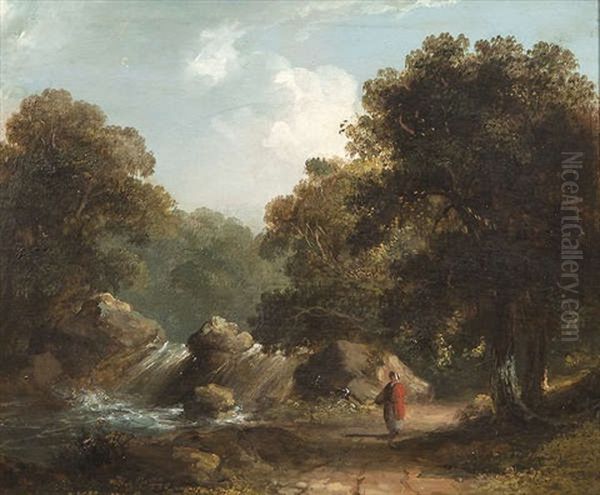 Wooded River Landscape With Woman On A Path - view 1