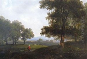 Girl With A Red Cloak In A Landscape Girl With A Red Cloak In A Landscape
