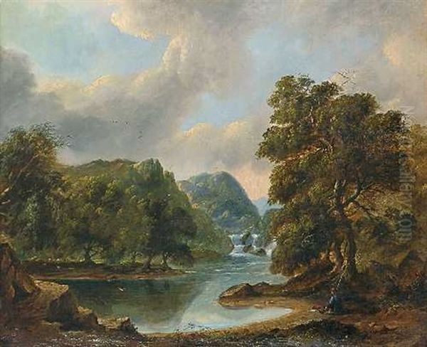 Flusslandschaft Mit Angler - view 1