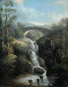 A Stone Bridge Over A Stream And Waterfall by James Arthur O'Connor