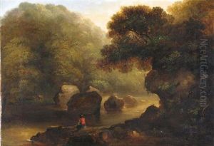 Wooded River Landscape With Traveler Resting by James Arthur O'Connor