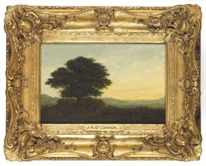 Figure Beneath A Tree In An Extensive Landscape Figure Beneath A Tree In An Extensive Landscape