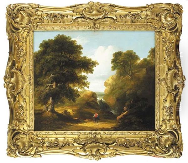 Traveller In Extensive Wooded Mountain Landscape - view 1