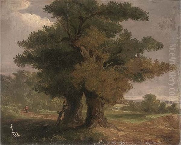 A Wooded Landscape With Figures By A Tree - view 1