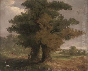 A Wooded Landscape With Figures By A Tree by James Arthur O'Connor