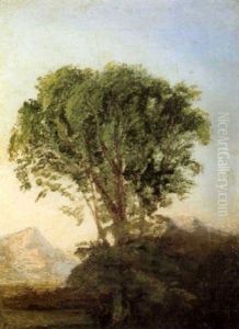 Figures In River Landscape (+ Study Of Tree In Landscape, Verso) by James Arthur O'Connor