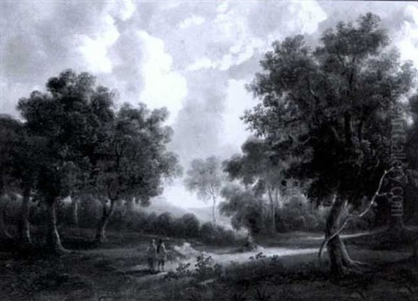 Figures In An Extensive Wooded Landscape - view 1