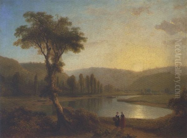 A Mountainous River Landscape With Figures On A Path In The Foreground - view 1