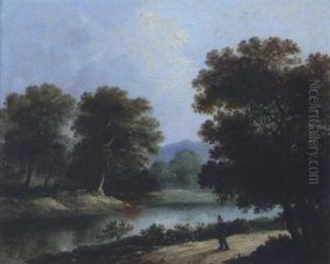 River Landscape With Figure In A Boat And Traveller On A Path by James Arthur O'Connor