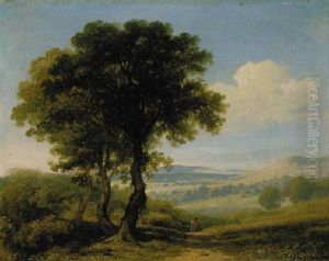 Figures On A Path In An Extensive Wooded Hilly Landscape by James Arthur O'Connor