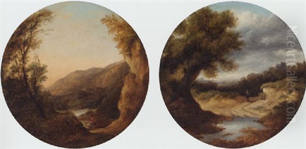 A Shepherd In A Mountainous Lake Landscape - view 1
