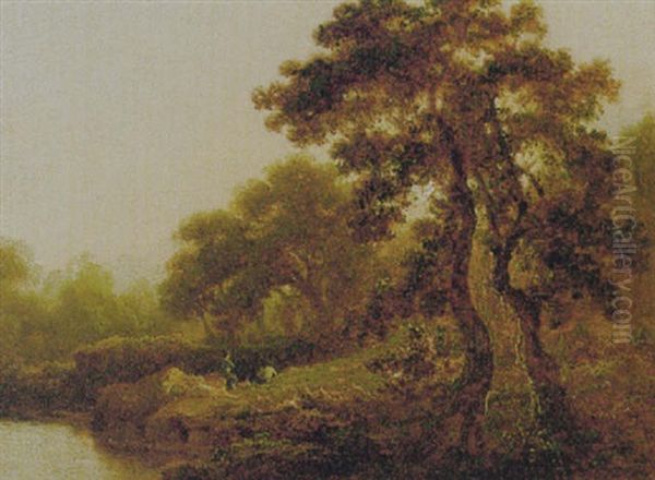 Two Figures By The River's Edge At Evening - view 1