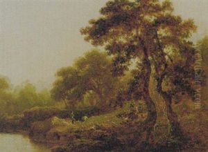 Two Figures By The River's Edge At Evening Two Figures By The River's Edge At Evening