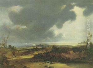 A View Of County Wicklow With Figures On A Path In The Foreground