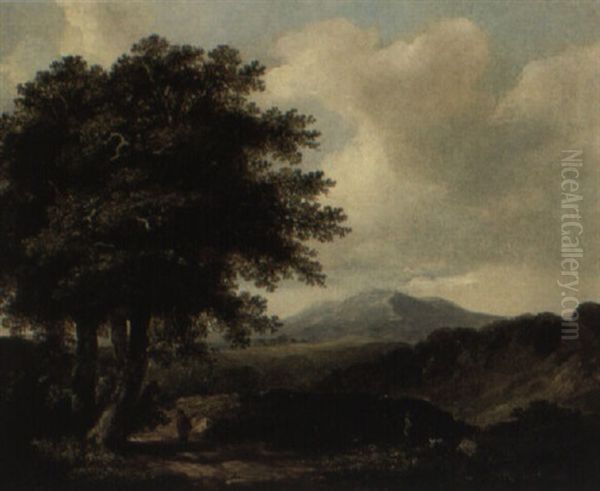 A Sportsman And His Dog On Country Road In Mountainous Landscape - view 1