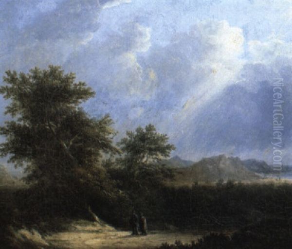 Figures On A Road, Coastal Landscape Beyond - view 1